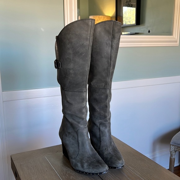 Diesel Shoes Amazing Early 200s Diesel Studded Gray Leather Wedge